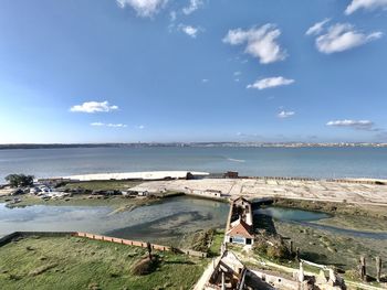 High angle view of beach against sky