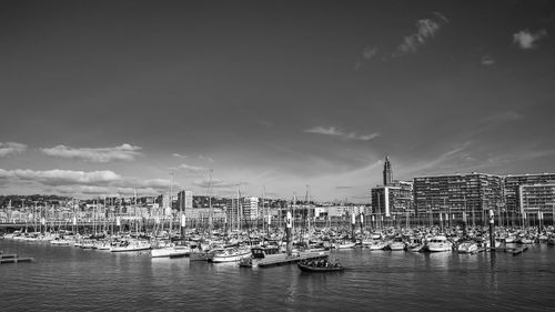View of harbor against sky