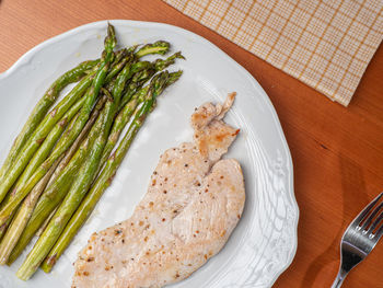 High angle view of food in plate