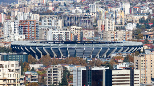 High angle view of buildings in city