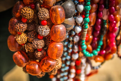 Close-up of multi colored jewelry for sale