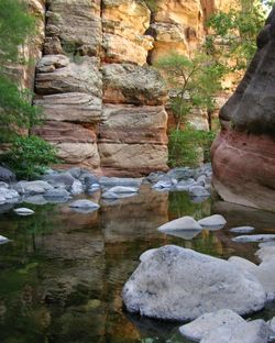 View of rocks and waterfall