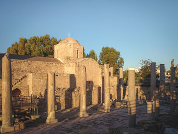 View of cemetery against clear sky