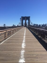 View of brooklyn bridge against clear blue sky.