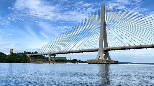 Low angle view of suspension bridge