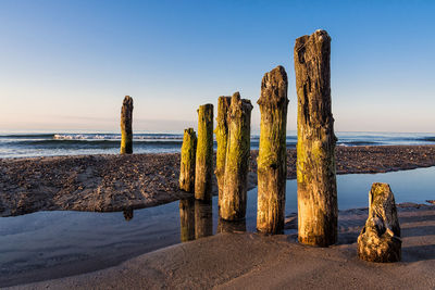 Panoramic view of sea against clear sky