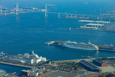 High angle view of yokohama commercial dock by sea