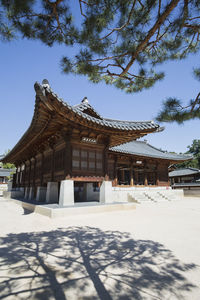 View of temple building against blue sky