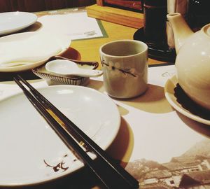 Close-up high angle view of plate on table