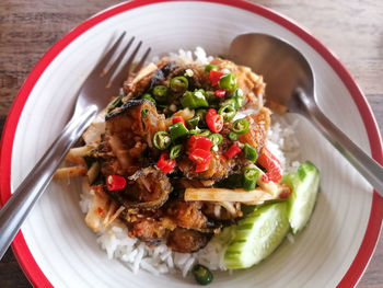 High angle view of meal served in plate