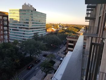 High angle view of road along buildings