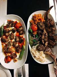 High angle view of salad in plate on table