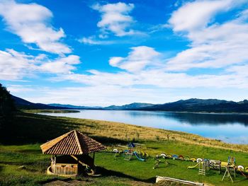 Scenic view of lake against sky