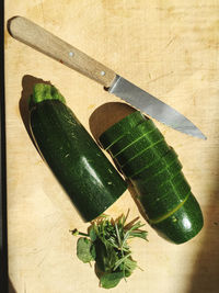 High angle view of chopped vegetables on table