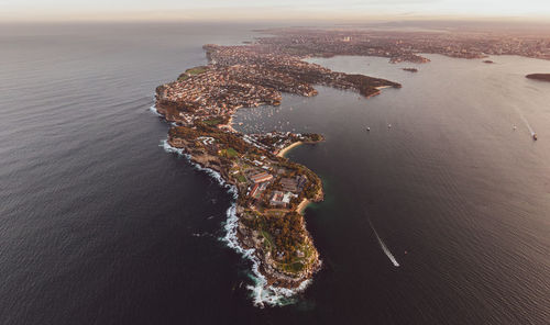 Drone view of south head in sydney harbour, and watsons bay in sydney, new south wales, australia.