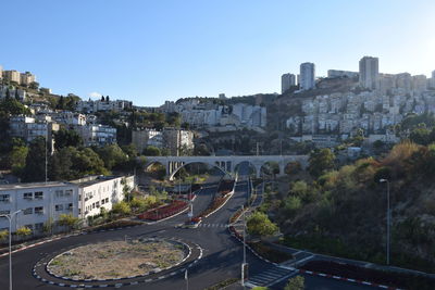 View of cityscape against clear sky