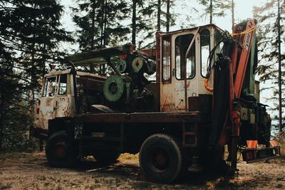 Abandoned truck on field