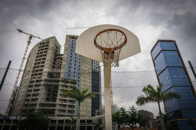 Low angle view of basketball hoop against sky