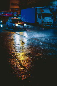 Wet street during rainy season at night