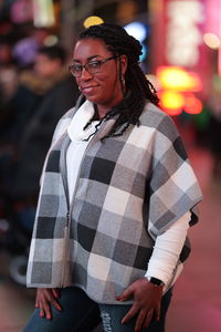 Portrait of woman in time square 