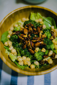 High angle view of meal served on table