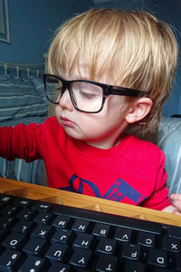 Portrait of boy wearing eyeglasses