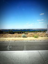 Scenic view of calm sea against blue sky