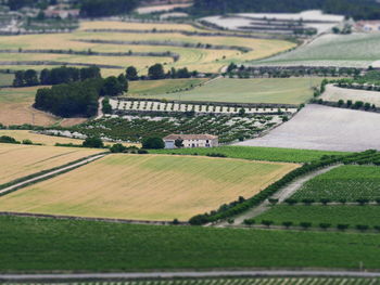 View with filter effect model, tilt shift, of the fields near fontanars dels aforins, valencia 