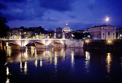 Reflection of illuminated buildings in river