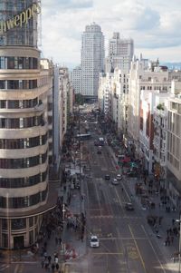 High angle view of street amidst buildings in city