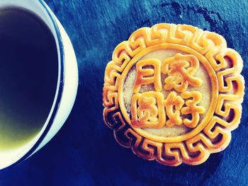 High angle view of coffee on table