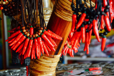 Close-up of red for sale at market stall