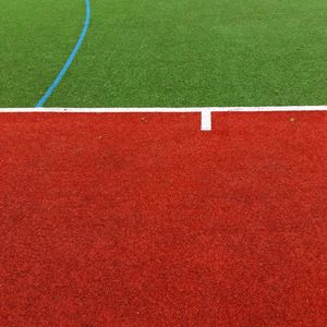 High angle view of red ball on field