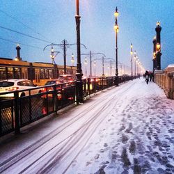 Snow covered railroad tracks in winter