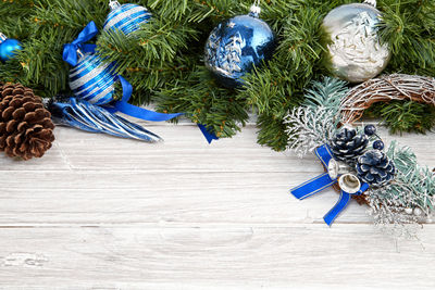 Directly above shot of christmas decorations on table