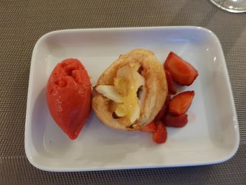 High angle view of breakfast served in plate