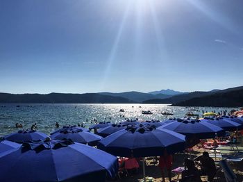 Scenic view of sea against clear blue sky