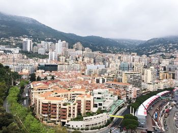 High angle view of townscape against sky