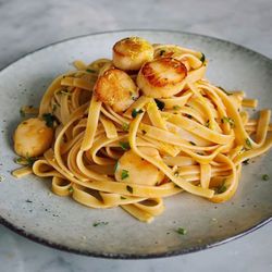 High angle view of pasta in plate