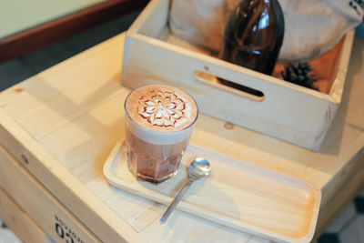 High angle view of coffee on table