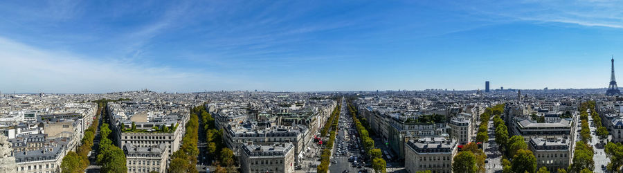 Large aerial view of paris with eiffel tower and montmartre