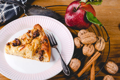 Plate with apple nut cake