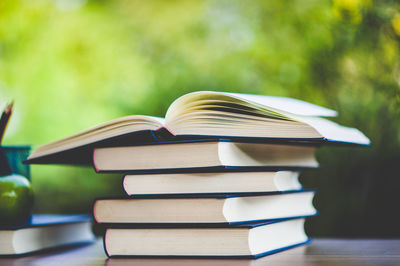 Stack of books at home