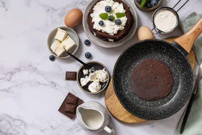 High angle view of food on table