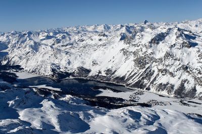 Scenic view of snow covered mountain against sky