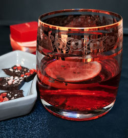 Close-up of beer glass on table