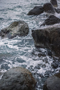 High angle view of rocks in sea