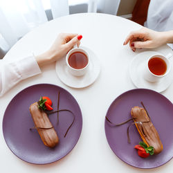 High angle view of food on table