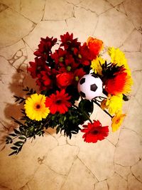 High angle view of flower bouquet on floor