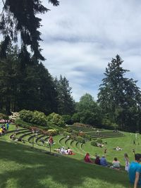 People relaxing in park